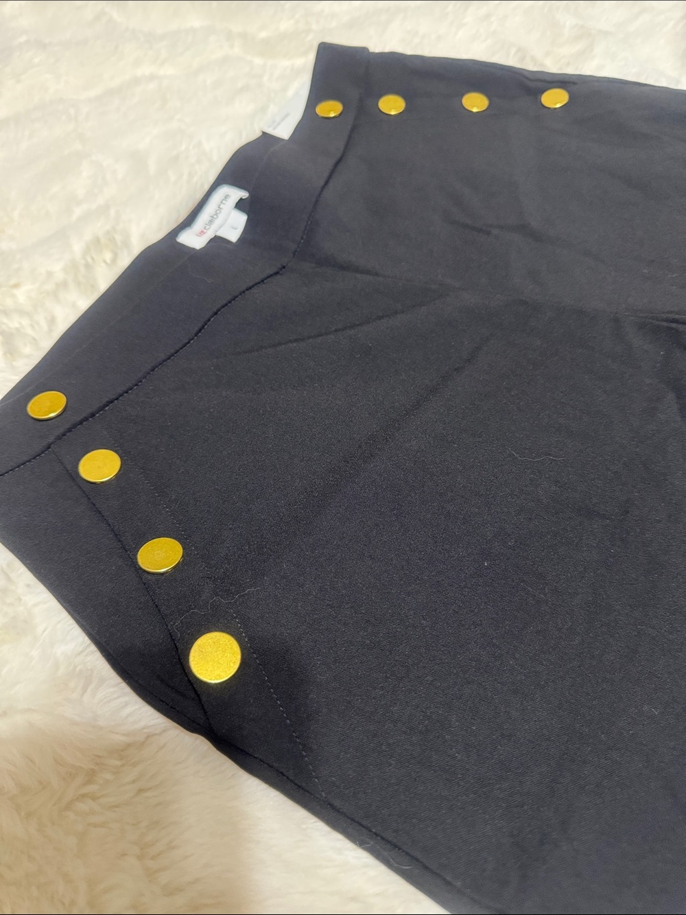 Liz Claiborne Black Women’s High-Rise Bermuda Shorts with Gold Buttons - Picture 2 of 7